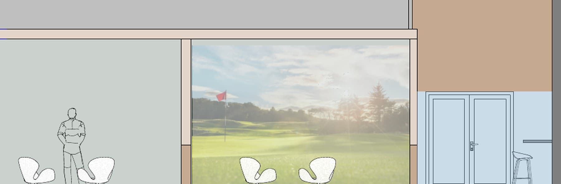 Lounge mot fjorden, IARK rendering av Vika Golf Club